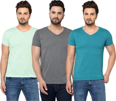 Adorbs Solid Men V Neck Light Blue, Grey, Light Green T-Shirt