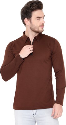 Jangoboy Solid Men Polo Neck Brown T-Shirt