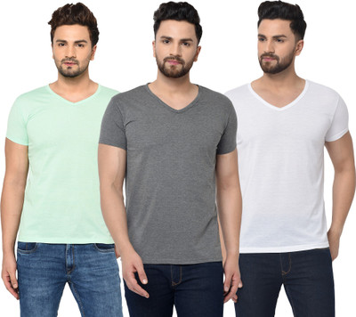Adorbs Solid Men V Neck White, Grey, Light Green T-Shirt