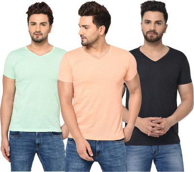 Jangoboy Solid Men V Neck Black, Beige, Light Green T-Shirt