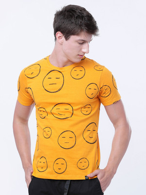 LOCOMOTIVE Graphic Print Men Round Neck Yellow T-Shirt