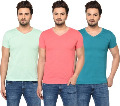 Unite Wear Solid Men V Neck Light Blue, Pink, Light Green T-Shirt