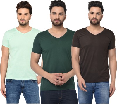 Unite Wear Solid Men V Neck Dark Green, Brown, Light Green T-Shirt