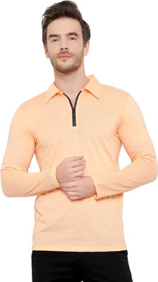 Moordale Solid Men Polo Neck Orange T-Shirt