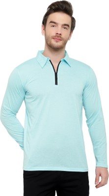 Unite Wear Solid Men Polo Neck Blue T-Shirt