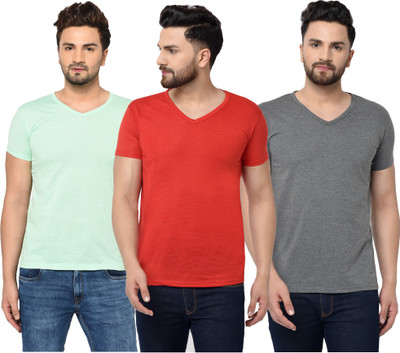Jangoboy Solid Men V Neck Red, Grey, Light Green T-Shirt