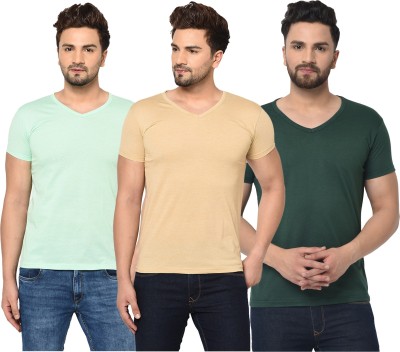 Jangoboy Solid Men V Neck Dark Green, Beige, Light Green T-Shirt