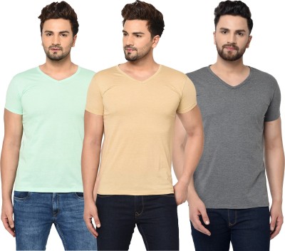 Jangoboy Solid Men V Neck Beige, Grey, Light Green T-Shirt