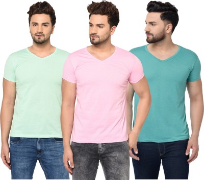 Jangoboy Solid Men V Neck Light Blue, Pink, Light Green T-Shirt