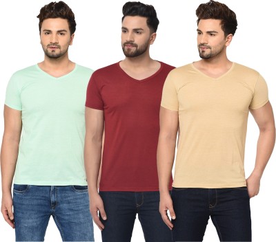 Jangoboy Solid Men V Neck Green, Maroon, Grey T-Shirt