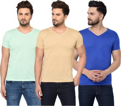 Adorbs Solid Men V Neck Blue, Beige, Light Green T-Shirt