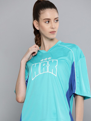 HRX by Hrithik Roshan Printed Women V Neck Blue T-Shirt