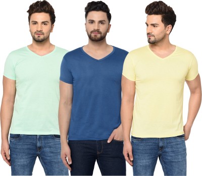 Jangoboy Solid Men V Neck Blue, Yellow, Light Green T-Shirt