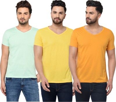 Jangoboy Solid Men V Neck Yellow, Light Green T-Shirt