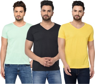 Jaskart Solid Men V Neck Black, Light Green, Yellow T-Shirt