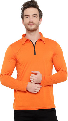 Jaskart Solid Men Polo Neck Orange T-Shirt