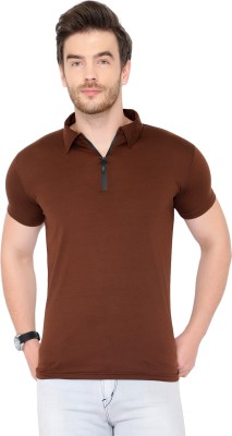 Behemoth Solid Men Polo Neck Brown T-Shirt