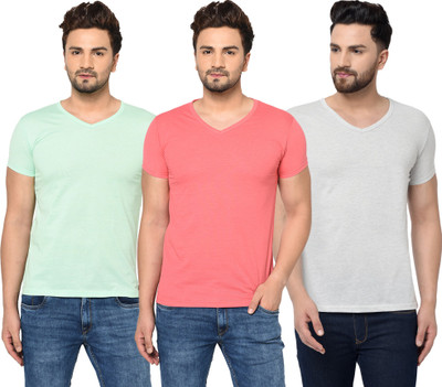 Adorbs Solid Men V Neck Pink, Grey, Light Green T-Shirt