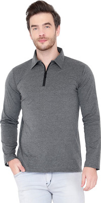 Jangoboy Solid Men Polo Neck Grey T-Shirt