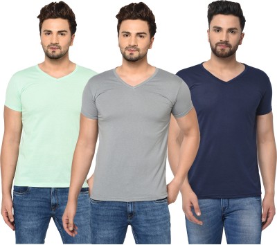 Adorbs Solid Men V Neck Dark Blue, Grey, Light Green T-Shirt