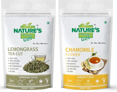 Nature's Precious Gift Lemongrass Tea & Chamomile Flower - 100 GM Each Unflavoured Herbal Infusion Tea Pouch(2 x 100 g)