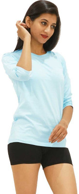 GIFTY BASKET Casual 3/4 Sleeve Solid Women Light Blue Top