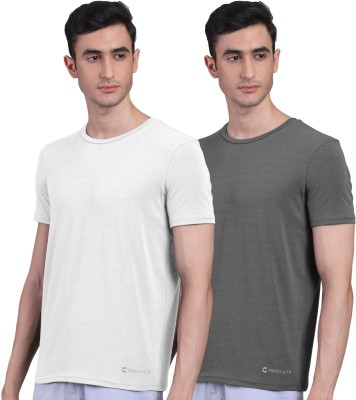 FREECULTR Solid Men Round Neck White, Grey T-Shirt