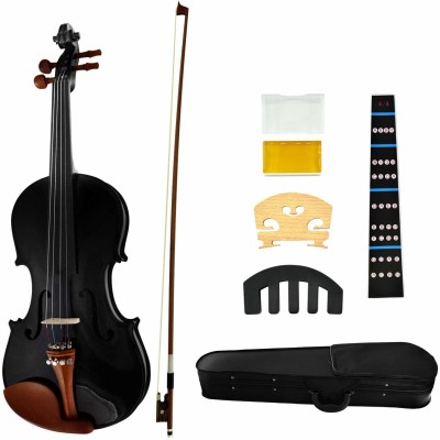 Juarez Violin Kit, Full Size 4/4 White Pine Top, Solid Maple Back & Sides, Jujube Pegs, Chinrest & Tailpiece with Hickory Wood Bow,Rosin, Full Tone Sticker, Mute, Bridge, Oblong Case, Black onyx 4/4 Semi- Acoustic Violin(Black onyx Yes)