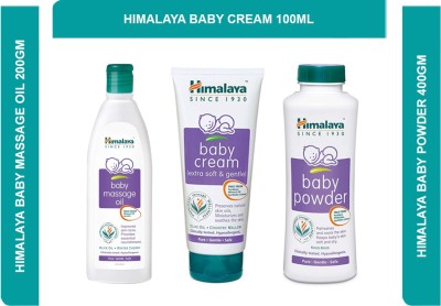 HIMALAYA Baby Grooming Kit | Kids Essential Grooming Kit [Baby Massage Oil 202gm + Baby Cream 100ml + Baby Powder 400G](White)