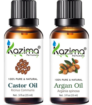 Kazima Combo of Castor Carrier Oil and Argan Cold Pressed Oil ( Each 15ml ) Ideal for use in Z(15 ml)