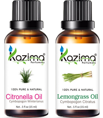 Kazima Combo Set of Mosquito Repellent Citronella Oil and LemonGrass Essential Oil (15 ml Each)(30 ml)