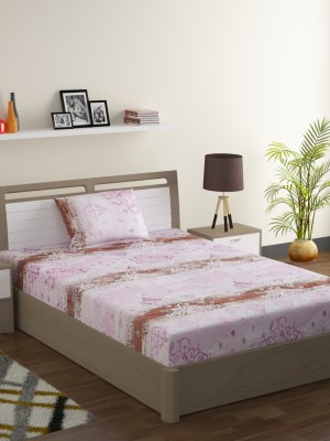 SWAYAM 144 TC Cotton Single Printed Flat Bedsheet(Pack of 1, Pink,White)