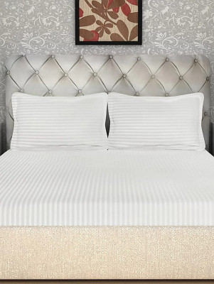 HOMIMPEX Satin King Flat 350 TC Striped Bedsheet(Pack of 1, White)