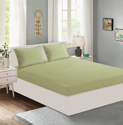 HOMIMPEX 350 TC Satin King Striped Flat Bedsheet(Pack of 1, Green)