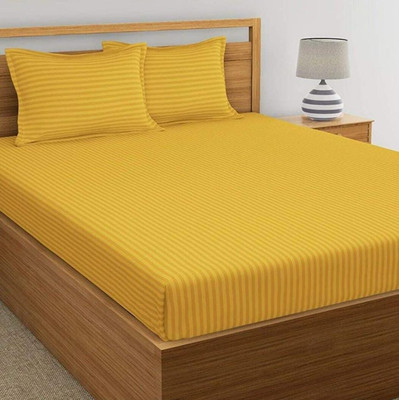 HOMIMPEX Satin King Flat 350 TC Striped Bedsheet(Pack of 1, Yellow)