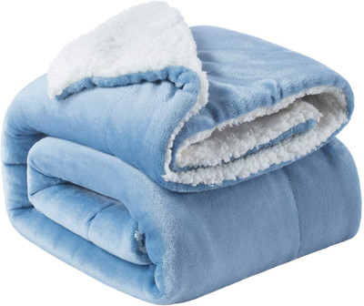 VAS COLLECTIONS Solid Single Sherpa Blanket for  Heavy Winter(Polyester, Aqua)