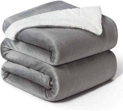 VAS COLLECTIONS Solid Single Sherpa Blanket for  Heavy Winter(Polyester, Grey)