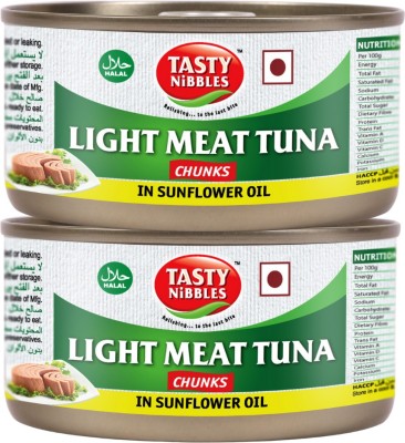 Tasty Nibbles LIGHT MEAT TUNA CHUNKS IN SUNFLOWER OIL Sea Foods(370 g, Pack of 2)