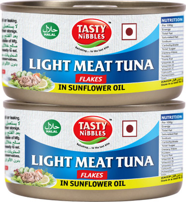 Tasty Nibbles Light Meat Tuna Flakes in Sunflower Oil, 185g x 2 Sea Foods(370 g, Pack of 2)