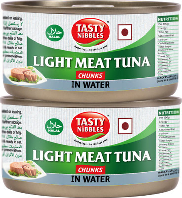 Tasty Nibbles Light Meat Tuna Chunks in Water, 185g x 2 Sea Foods(370 g, Pack of 2)