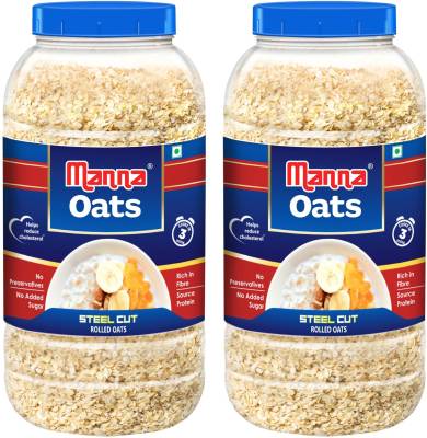 Manna Oats - 2kg (1kg x 2 Jars) | Gluten Free Steel Cut Rolled Oats | High in Fibre &amp; Protein | 100% Natural | Helps Maintain Cholesterol. Good for Diabetics Plastic Bottle  (2 x 1 kg)