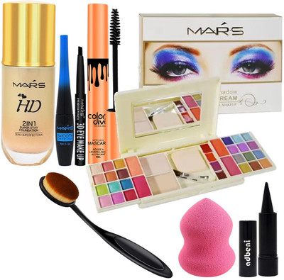 adbeni Combo - Professional Makeup Kit with Foundation, Eyeliner & Mascara Combo, Pack of 9, (GC1160)(9 Items in the set)