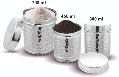 KLOUD9 Steel Tea Coffee & Sugar Container  - 300 ml, 450 ml, 700 ml(Pack of 3, Silver)