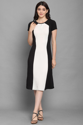 PURVAJA Women A-line Multicolor Below Knee Dress