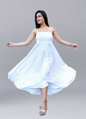 FANCIFY Women Gown White Maxi/Full Length Dress