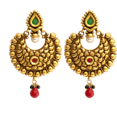 SOLLIGHT Emerald, Ruby Brass Chandbali Earring