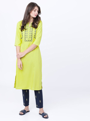 Vishudh Women Solid Straight Kurta(Light Green)
