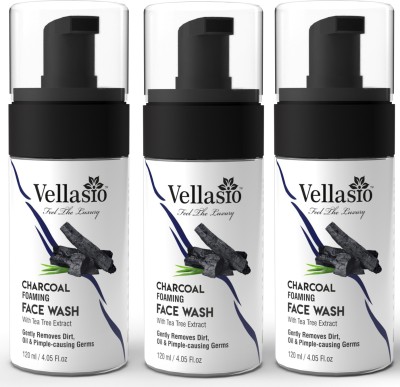 vellasio premium Charcoal Foaming Face wash With Tea Tree Extract 120 ml  reduce oil skin and dark spot pack of 3 Face Wash(360 g)