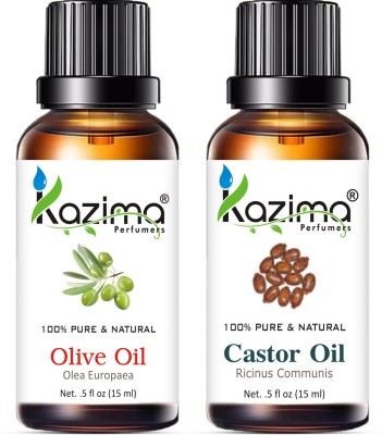 Kazima Combo of Olive Carrier Oil and Castor Carrier Oil (Each 15ml) Hair Oil(15 ml)