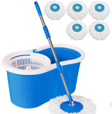V-MOP Classic Magic Dry Bucket Mop - 360 Degree Self Spin Wringing With 5 Super Absorb Kitchen Wiper(White)